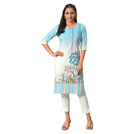 Aurelia Blue Botanical Regular Kurta for Women