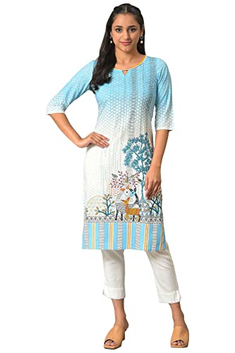Image of Aurelia Women's Rayon Regular Fit Floral Regular Printed Straight Kurta
