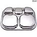 Korean Stainless Steel Divided Plates by KS&E, Little Kids Toddlers Babies small Tray, BPA Free, Diet Food Control, Compact Serving Platter, Snack, 5 Compartment Plate Silver, Set of 2