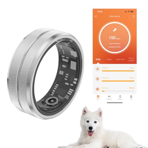 FMNGOP 2024 New Smart Ring, Bluetooth 5.0, Shake to Take Photos, Activity Tracker, Sleep Monitor, Health Tracker, Heart Rate Monitor, Blood Oxygen Monitor, Calorie Tracker (Silver, 7-54.4mm/2.14in)