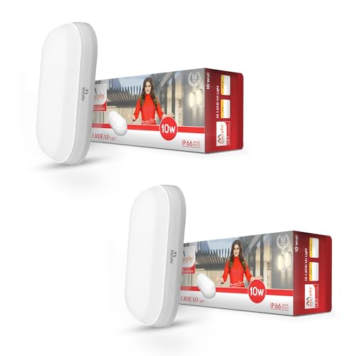 Murphy 10W LED Oval Shape Bulkhead Wall Lamp | IP66 Waterproof Outdoor Light for Gardens, Porches & Bathrooms | Cool White, Pack of 2 | 2-Year Warranty