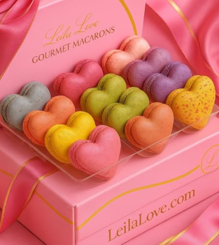 12 Heart-Shaped Macarons - Multi-Color Assortment with Assorted Delicious Flavors Including Strawberry, Raspberry, Pistachios, Blueberry, lemon, Lychee rose, almond