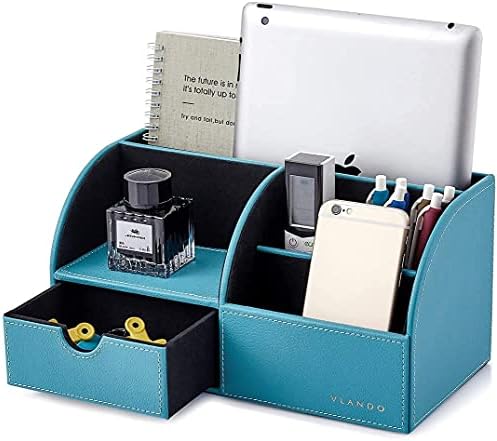 Vlando Multifunctional Desk Organiser Set, Pu Leather Stationery Holder Storage with Slide Drawer for Office, School and Home Use (Grey)