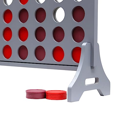 Image of Giant 4 in a Row Game for Family & Adults - Tailgating Pros Jumbo Grey Wooden Four in a Row Indoor & Outdoor Yard Game for Family Party Fun, Portable Activities for Patio, Backyard, and Camping