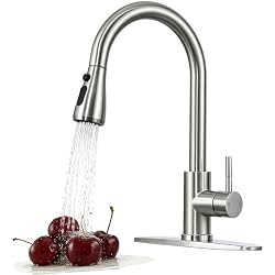 VALISY Kitchen Faucets Pull Down Sprayer, Brushed Nickel,Stainless Steel | Lead-Free NSF Certified, High-Arc 1 or 3 Hole Pull Out Kitchen Faucet for Farmhouse RV Laundry Utility Sinks with Deck Plate