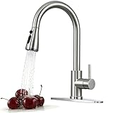 VALISY Kitchen Faucet with Pull Down Sprayer, Modern Single Handle Pull Out Brushed Nickel Kitchen Sink Faucet, High-Arc Pullout Faucets for...