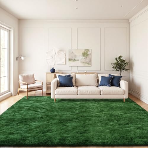 Image of JOYARR Rugs Living Room, Large Area Carpet Fluffy Washable Soft Shaggy Anti Slip Modern Decor Mat for Bedroom Kids Nursery Room, Dark Green, 200x290 cm