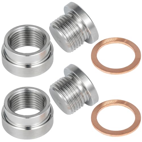 O2 Sensor Bung Weld in with Plug 2 Set O2 Bung 304 Stainless Steel M18-1.5 Oxygen Sensor Bungs Plugs with Copper O-Ring for Automotive Bike Motocycle