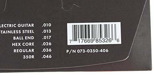 Fender Stainless 350 Electric Guitar Strings, Stainless Steel, Ball End, 350R .010-.046 #TOP2
