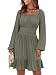 ANRABESS Womens Dress Long Lantern Sleeve Square Neck Elastic Waist Ruffle Flowy Swing A-Line Short Dresses 2026 Fall Fashion Army Green Large