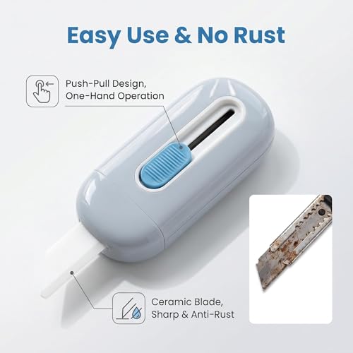 Image of 3PCS Ceramic Box Cutter, Mini Safety Box Opener with Retractable Blade, Cute Small Package Opener Tool for Home, Office & Warehouse Use