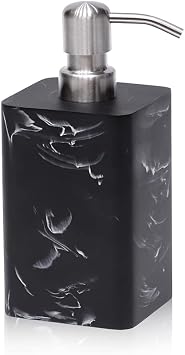 Soap Dispenser, 15 Oz with with Brushed Nickel Pump,Refillable Liquid Square Decorative Soap Dispenser for Hand Soap,Dishwashing Liquid and Hand Lotion-Black Marble Style