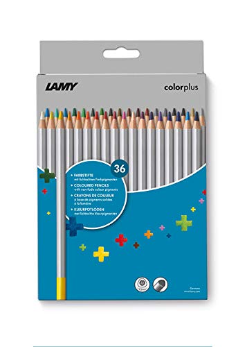 LAMY 1233470 colorplus färgpennor 506 set med 36 färgpennor av massivt lindträ med ergonomisk triangelform – tjocklek stift Ø 3,3 mm, färgpenna Ø 7,2 mm