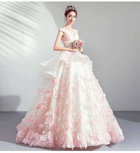 Sz1024 Pink Tutu Lace Flower Gown Long Prom Dresses Prom Women Evening Gowns Bandage Back Homecoming Dresses Wedding Special Occasion Gowns Bridesmaid Cocktail Dress Elegant Formal Party Train Dress(16) #TOP3