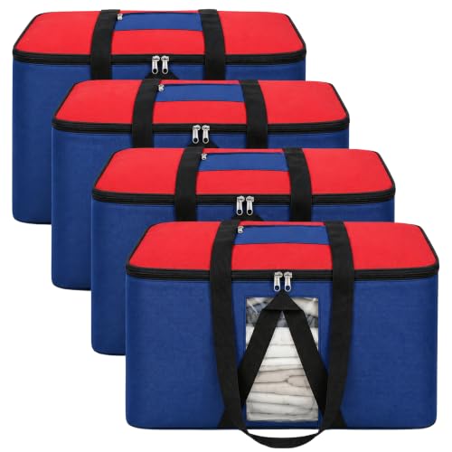 Image of EASY HOME 33 litre Under bed Storage Bags for Clothes | Cloth Storage Organizer with Zip Closure | Wardrobe Bag for Sarees & Blankets | Moisture Proof Nylon Cover Bag (Red & Black, Pack of 4)