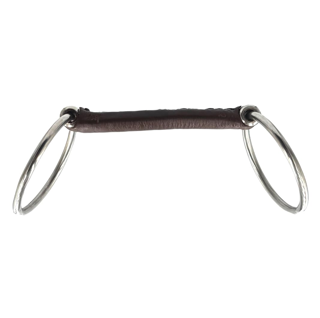 ES0223 JW Gebiss Leder Ledergebiss Wassertrense Stangengebiss mit Flexibel Leder Stange Ringdurchmesser 67 mm Gebissstärke 19 mm (13.5 cm)