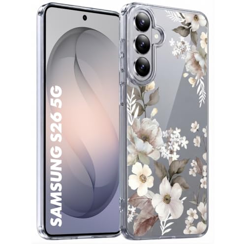 Image of Elzzi Clear Transparent Flower Cover for Samsung S26 5g Case Shockproof Floral Design Camera Protection Shockproof PC+TPU Transparent Flower Cover for Girls & Women (Grey)