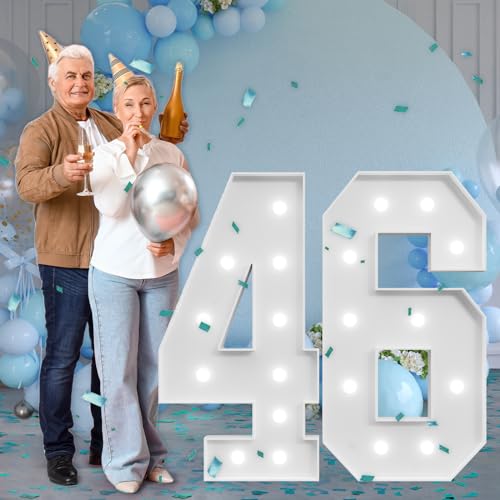 imprsv Marquee Numbers Large 46th-Birthday Decorations: 4ft Light Up Number Party Decor 46 Year Old 64th Birthday Decoration Backdrop 64 Anniversary Cardboard Big Mosaic Balloon Frame Number 46 by imprsv - Image 7