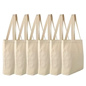 Faylapa 6 Pcs Canvas Tote Bags,Heavy Duty and Strong Easter Hunter Bag Shopping Grocery Bag Blank Cotton Bags for Decorating Crafts DIY,Painting (Beige, 13.6″x 15.3″)