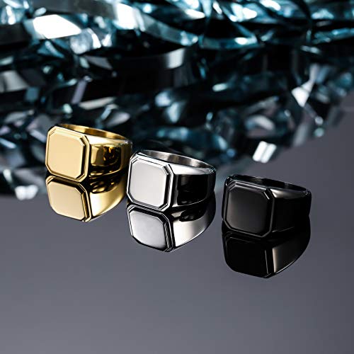 MeMeDIY Personalized Signet Ring for Men Women Customized Engraving Initial Letter/Name/Alphabet Royal Monogram Biker Style Square Ring with Ring Size Adjusters (Silver Color, Size 10)