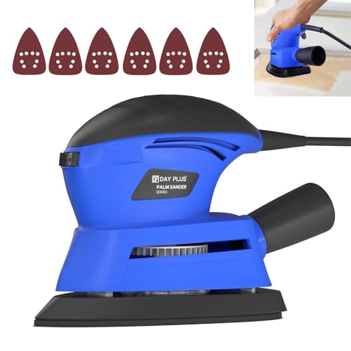 130W Electric Detail Mouse Sander, 12000RPM with 6 Sandpapers (80/120/240 Grit), Compact Palm Sander for Wood/Metal/Wall, Dust Collection System for Tight Spaces & DIY Projects