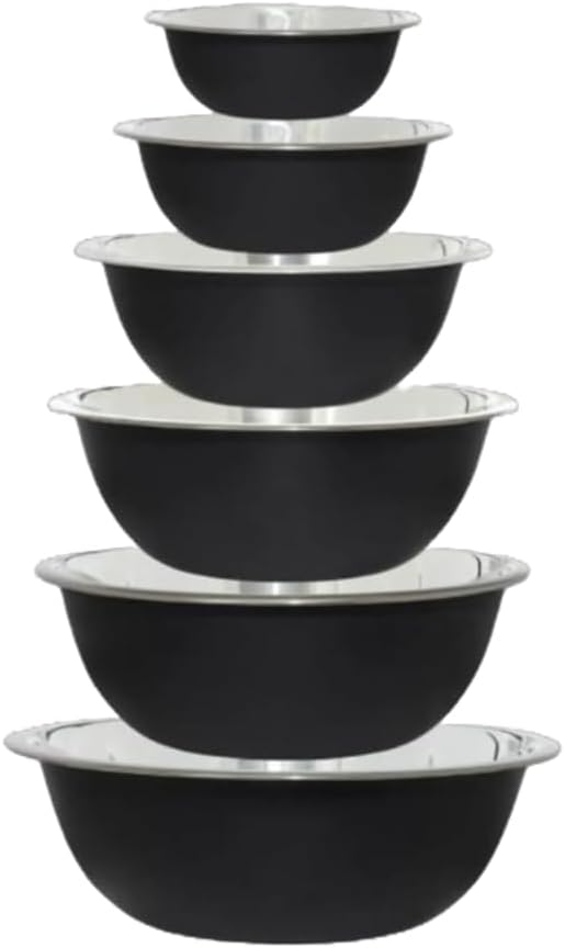 Stainless Steel Nesting Mixing Bowls Set, Prep & Salad Bowls, 6-Piece Black