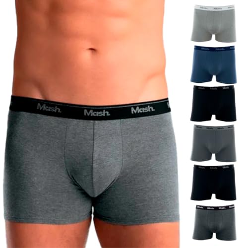 Kit 6 Cuecas Boxer Cotton Mash Elástico Exclusivo Masculino Adulto | 2 Pretos - 1 Mescla Escuro - 1