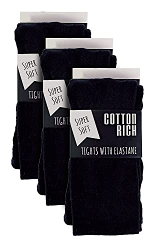 Girls Cotton Rich Opqaue Tights | 3 Pair Multipack | Plain School Tights2
