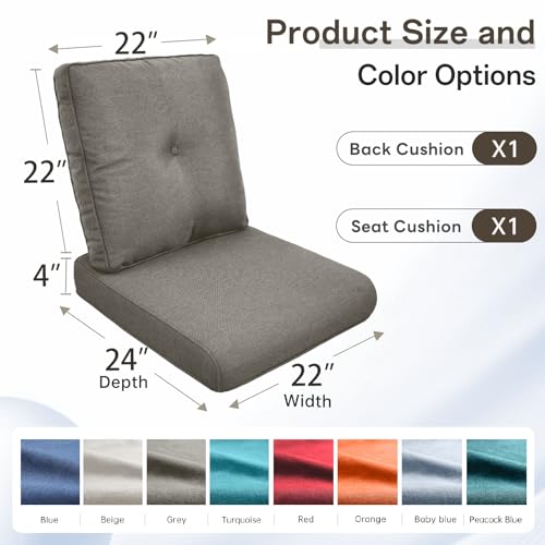 Image of Luxury 4 inch Thick Outdoor Cushion Set of 3 - 22x24 Patio Furniture Cushions with 28D High-Density Foam, Water-Resistant & Fade-Resistant Fabric, Removable Covers for Patio Furniture Sofa Couch -Grey