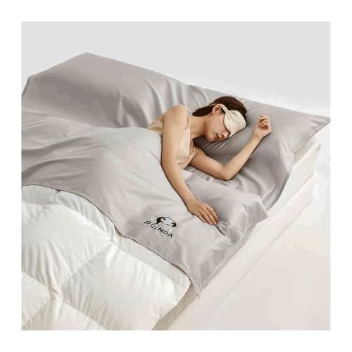 Cotton Satin Sleeping Bag Liner with Zipper Single Double 100% Cotton Travel Sheet Sleep Sack Adult Travel Sleeping Bag for Hotels Camping Hiking(Light Gray,190x210cm-74x82)