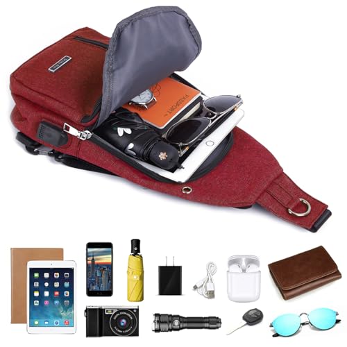 Seoky Rop Small Sling Bag for Men Women One Strap Shoulder Crossbody Backpack with USB Charging Port for Hiking Cycling Travel Wine Red by Seoky Rop - Image 3