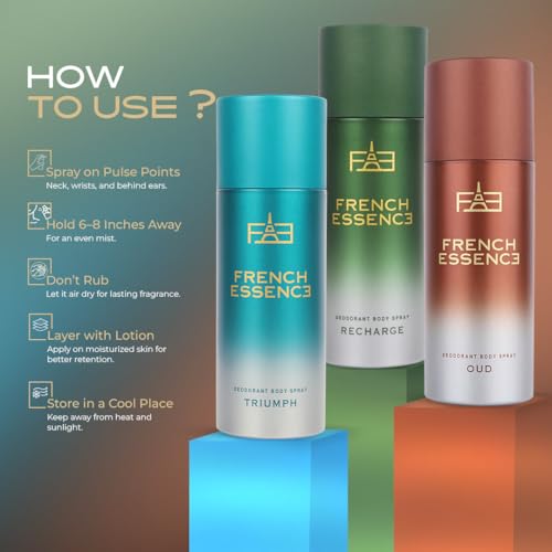 Image of FRENCH ESSENCE Deo Combi Pack Triumph, Oud & Recharge Deo Body Spray 50Ml Each For Men Deodorant Spray - For Gents