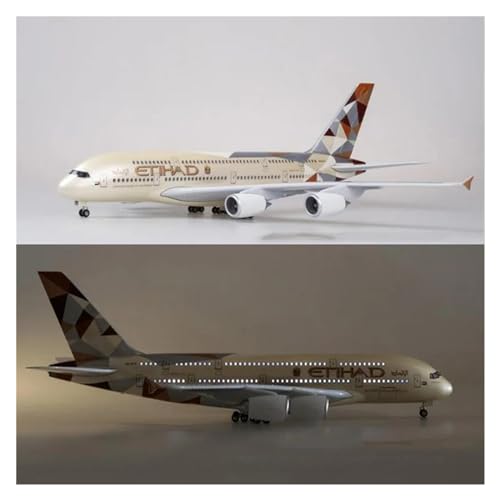 Modelo de avión de resina A380 Etihad de 50,5 cm con luz y rueda escala 1/160 3