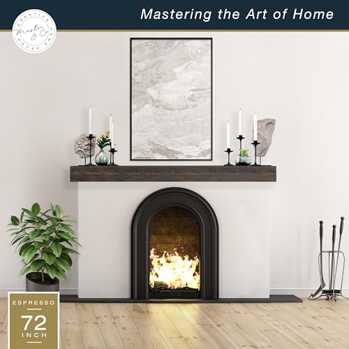 Image of MCS 72-Inch Mantel, Master & Co Espresso Finish Solid Wood Floating Fireplace Mantel, Long Floating Shelf for Livingroom with Wood Cleat Hanging System, Photo and Home Decor Display Shelf