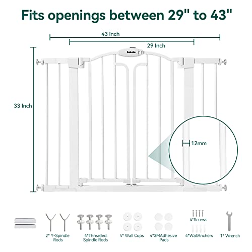 Babelio Extra Tall Double Door Arched Baby Safety Gate, 29-43" Wide Decor Pressure Mounted Dog Gate For Doorways And Stairways, Auto Closed Child Gate With Walk Thru Door (33" Tall, White) #TOP4