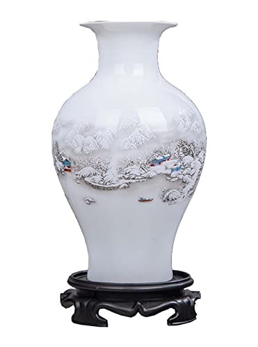 ZEALMAX Chinese Style Ceramic Vase, Home Art Decorative Flower Vase for Table, Shelf, Living Room, Home Decor, Landscape, White
