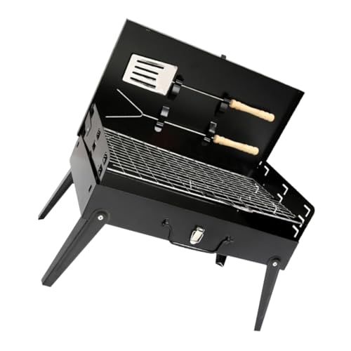 OSALADI Parrilla Plegable Portátil Tipo Caja para Barbacoa al Aire Libre con Altura Ajustable Desmontable y Utensilios Incluidos Tamaño 44X27X47 CM Estufa Portátil para Camping y