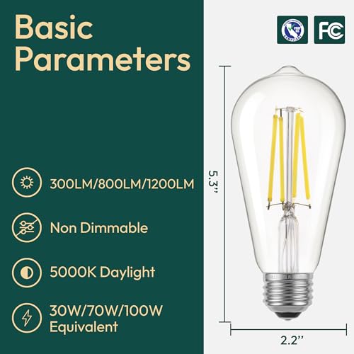 Image of ALAMPEVER 3 Way Light Bulbs 4 Pack, 30 /70 /100W Equivalent, Bright ST19 LED Light Bulb, 5000K Daylight White, 300 /800 /1200LM, 3 /5 /8W, E26 Base, Non-Dimmable, Ideal for Living Room, Bedroom, Home Office