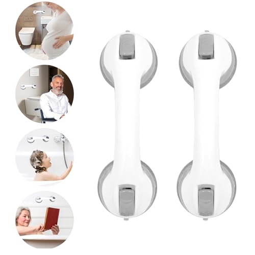 TZEKING 2 Stück Haltegriffe für Senioren,Haltegriff Dusche,Duschgriff Saugnapf,Haltegriffe für Dusche Ohne Bohren,Mobiler Haltegriff,Aufstehhilfe Sauggriff,Badewannengriff ohne Bohren,Duschstange