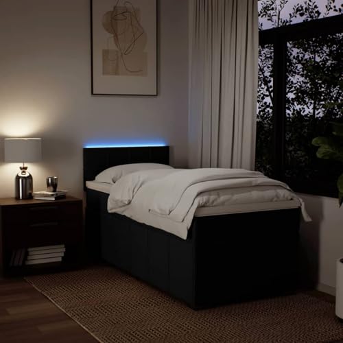 IKAYAA Boxspringbett 90 x 200 cm - Bett mit LED Beleuchtung, Federkern Matratze,Topper & Kopfteil - Polsterbett 90 x 200 cm mit Matratze - Bett mit Matratze und Lattenrost Schwarz