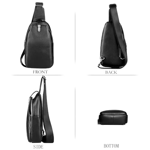 DK86 Genuine Leather Sling Bag for Women Crossbody Purse Travel Chest Backpack Daypack - Black