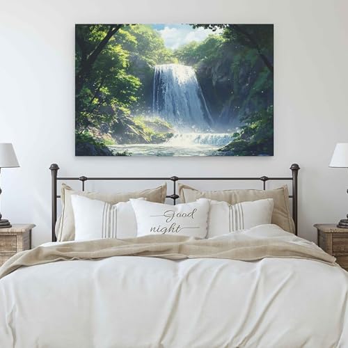 Toile murale abstraite de forêt cascade évocation nature apaisante - 6