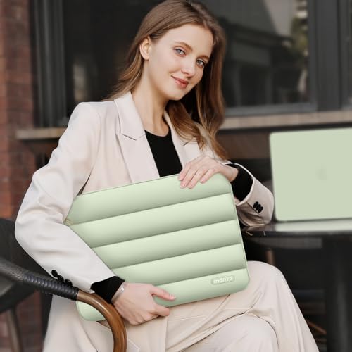 Image of MOSISO 15-15.6 inch Laptop Case, 16 inch Puffy Laptop Sleeve Compatible with MacBook Pro 16, HP Dell ASUS Acer Toshiba Lenovo Notebook Computer, Polyester Horizontal Bag with Small Case, Sage Green