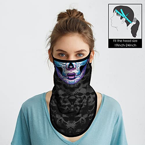 Obacle Bandana Face Mask With Ear Loops Neck Gaiter Face Mask Scarf Face Cover For Men Women (Skull Women Purple Face) #TOP1