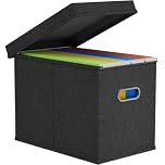Lifewit A4 File Organiser Box with Lids, Portable Document Storage Box with Plastic Slide, Hanging File Folder Organizer for School Home Office Supplies, Decorative Folders Storage, Dark Grey, 1 Pack