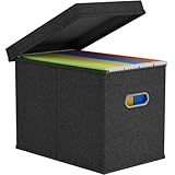 Lifewit A4 File Organiser Box with Lids, Portable Document Storage Box with Plastic Slide, Hanging File Folder Organizer for School Home Office Supplies, Decorative Folders Storage, Dark Grey, 1 Pack