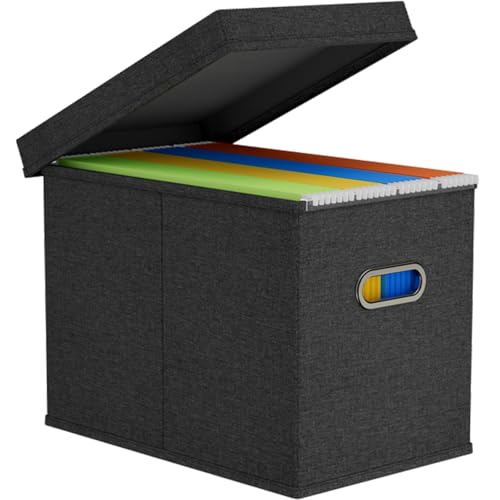 Lifewit A4 File Organiser Box with Lids Portable Document Storage Box with Plastic Slide Hanging File Folder Organizer for School Home Office Supplies Decorative Folders Storage Dark Grey 1 Pack