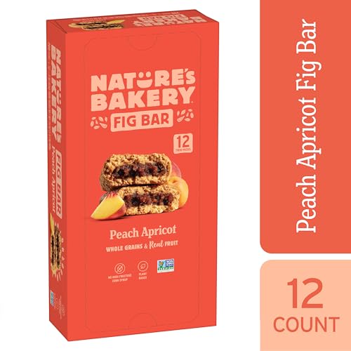 Image of Nature's Bakery Whole Wheat Fig Bars, Peach Apricot, Real Fruit, Vegan, Non-GMO, Snack bar, 1 box with 12 twin packs (12 twin packs)