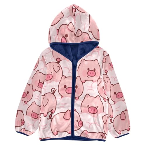 Cute Pink Pig Pattern Design Toddler Fleece Jacket Girl Boys Hooded Fleece Jacket Coat Warm Outwear Zip-up 3-10T