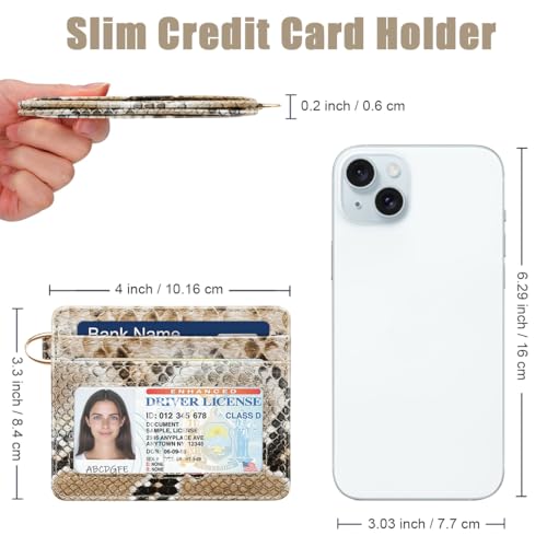 Image of Slim Credit Card Holder Vegan Snake Skin Wallet Women Thin Wallets | RFID Blocking Minimalist Lightweight Small Cute Cards Holders with ID Window, Brown Snake Skin
